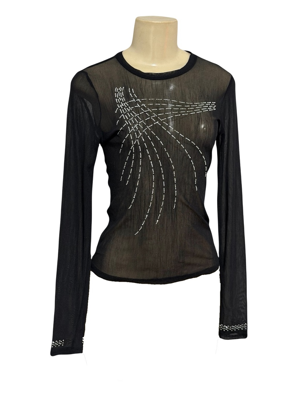 Vintage Y2K Forever 21 black sheer mesh long sleeve sequined top shirt S